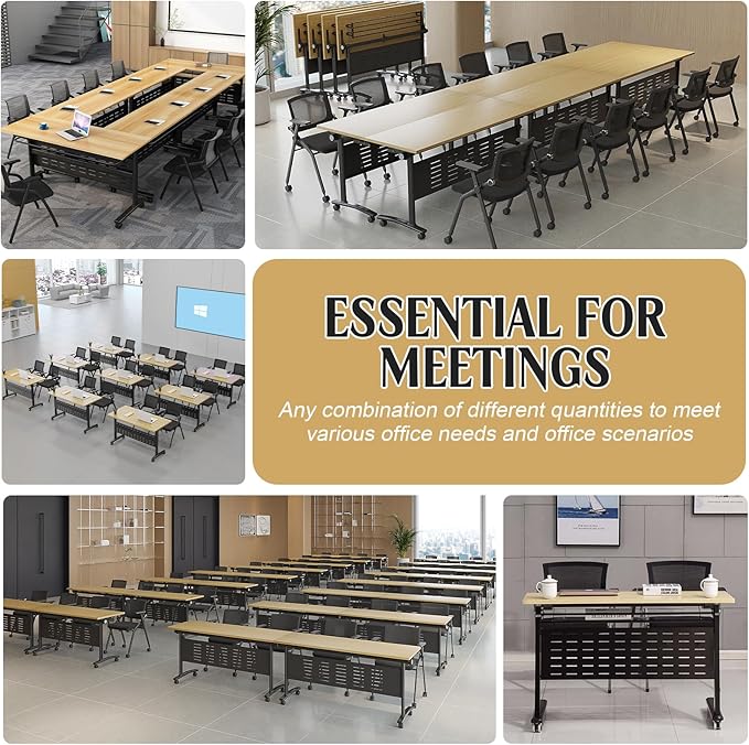 Conference Table,55.1''Folding Conference Room Table for 4-12 People,Mobile Flip Top MeetingTraining Table with Different Coulor and Styles for Offices, Classrooms,Meeting Room (6, 61''E)