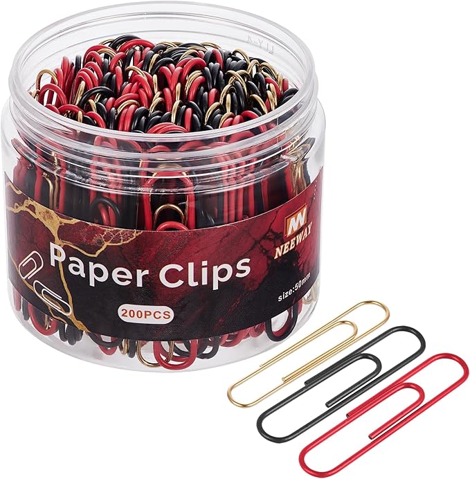 NEEWAY 200pcs Large Paper Clips, 2 Inch Jumbo Paper Clip, Ceative Colored Paperclips for Paperwork Office School and Personal Use