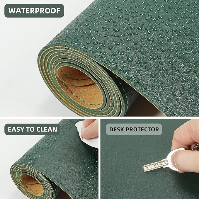 AFIING Dual-Sided Desk Pad, Natural Cork & PU Leather Large Mouse mats for Office and Home Work, Desk Protector Non-Slip, Waterproof, Easy Clean (Dark Green, 23.6" x 13.7")