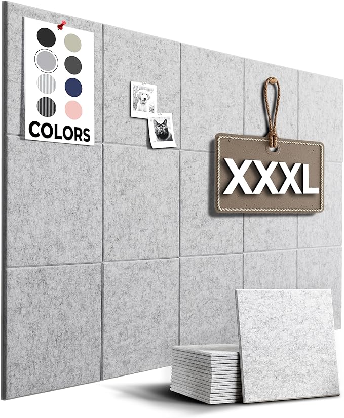Vision Board, Cork Board for Walls, 59"x36" | 15 Pack | Felt Bulletin Board, Large Cork Board for Office, Wall Protector for Dart Board, Corks Boards, Felt Board Tiles (Gray Marble)