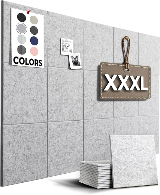 Vision Board, Cork Board for Walls, 59"x36" | 15 Pack | Felt Bulletin Board, Large Cork Board for Office, Wall Protector for Dart Board, Corks Boards, Felt Board Tiles (Gray Marble)