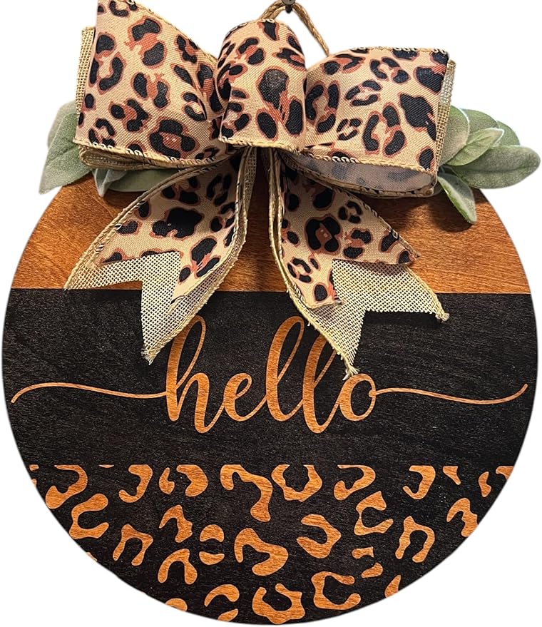 Wood front door sign Wood sign Home decor Welcome sign Sign for front door House warming gift Wedding gift (Hello Cheetah-UV025(A39) S003, 11" Width)