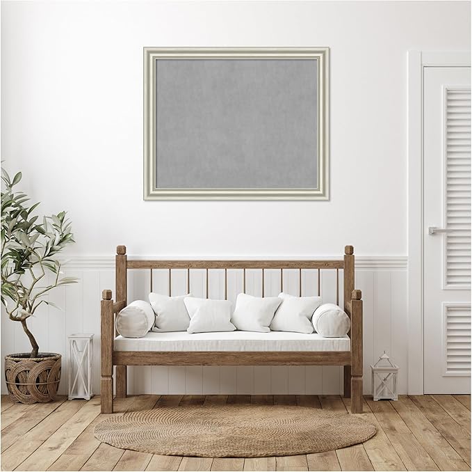 Amanti Art Silver Framed Magnetic Board 38x46 X-Large Vision Board for use with Magnets, 100% Metal Sheet to Display Items as Office Decor or for Home Organization in mudroom, Kitchen or Kids Room