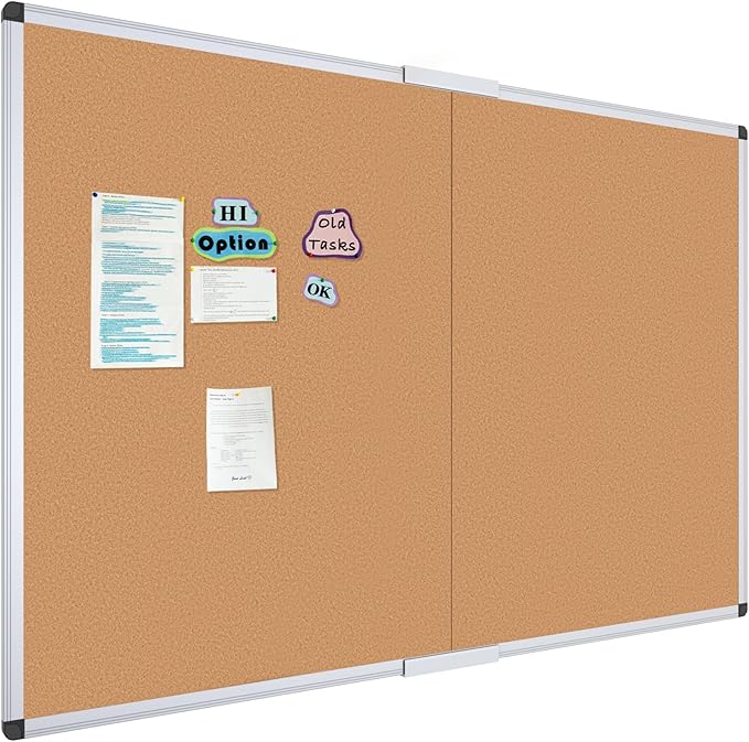 VIZ-PRO 60" x 48" Large Cork Bulletin Board, Foldable & Wall-Mounted Notice Pin Board with Silver Aluminum Frame, for School Home Office - 5' x 4' Corkboard