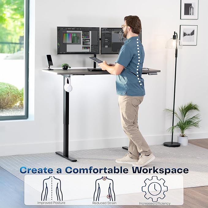 VIVO Electric 60 x 24 in Standing Desk, Memory Height Adjustment, 1B Series, Holds 220 lbs, One-Piece Dark Gray Top, Black Frame, DESK-KIT-1B6G