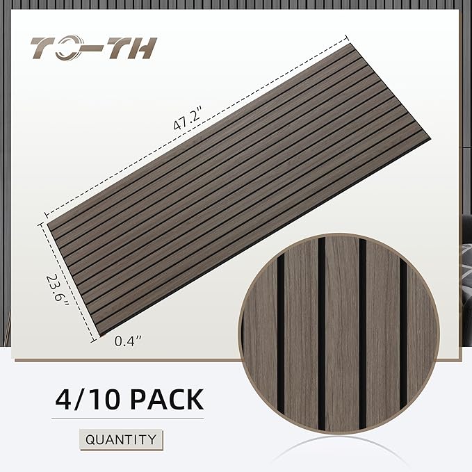 TO-TH Wood-Look Acoustic Wall Panels, 10 Pack 47.2” x 23.6” Sound Panels, Decorative Wood Panels for Wall Sound Dampening Panels for Home, Office, Basement, Walnut with Mitered Edges