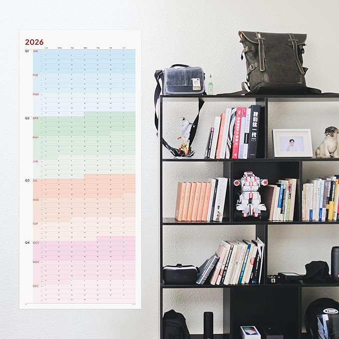 Large Wall Calendar 2026 (39 x 17 inches - Rolled) Dry Erase Calendar for Wall, Erasable Wall Planner, Vertical Layout, Quality Large Print, Gloss Lamination, Special Continuous Design.
