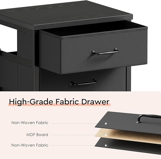 Maihail 3 Drawer Mobile File Cabinet with Wheels Fabric Vertical Filing Cabinet fits A4 or Letter Size for Home Office,Black
