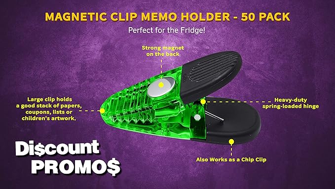 50 Magnetic Memo Holders Set - Customizable Text, Logo - Large Clip, Plastic - TGreen