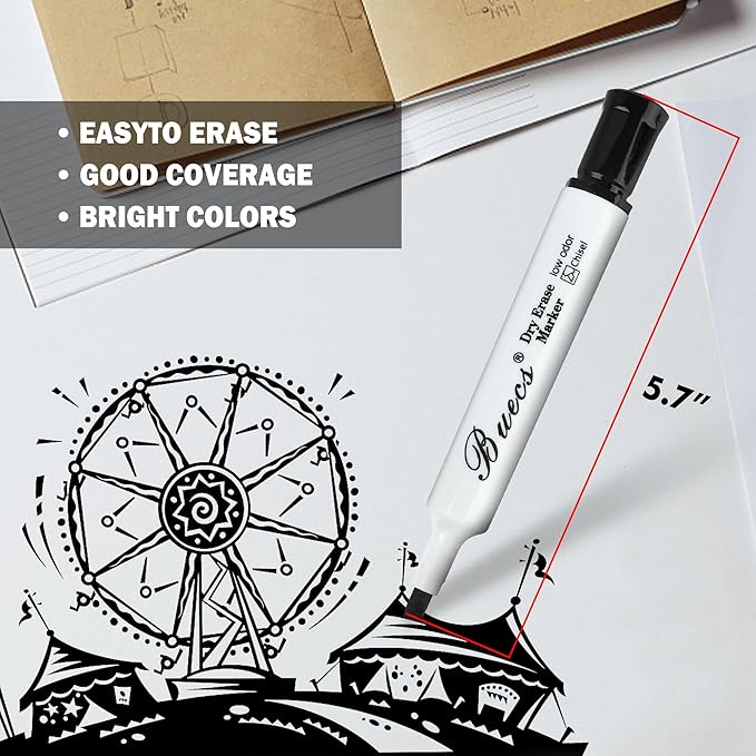 Buecs Black Dry Erase Markers, Low-Odor, 80 Count, Chisel tip, Perfect for Writing on Whiteboards, Dry-Erase Boards, Glass, School Office Supplies