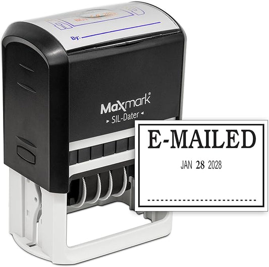 MaxMark Large Self-Inking Rubber Date Office Stamp with E-Mailed Phrase & Date - Black Ink, 12-Year Band - Style 3