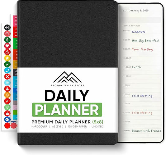 Daily Planner 2026 (5" x 8") - The Ultimate Daily Workflow Planner with Hourly Schedule & Task List to Achieve Your Goals by PRODUCTIVITY STORE (A5, Black)