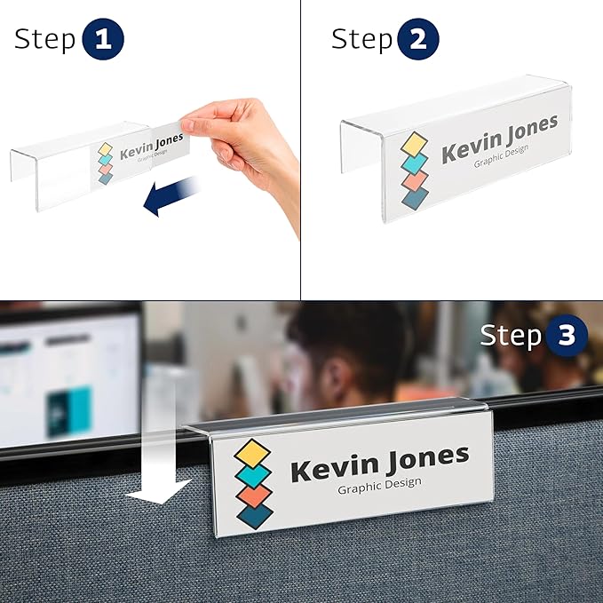20-Pack 6" x 4" Acrylic Name Plate Holders – Hook-Style Name Tag Display for Cubicle Walls, Office Doors, or Panels by Plastic Products Mfg.