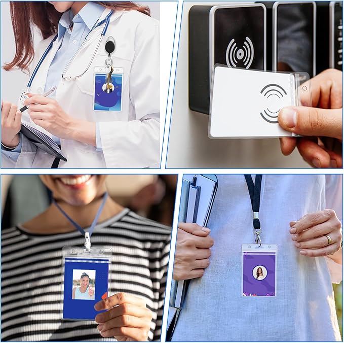 50 Pcs Vertical Plastic Badge Holder, Id Badge Holder Id Card Name Tag Holders with Waterproof Zip Thick Resealable Clear Plastic Name Badges Sleeve Bulk for Office, Home, Conference