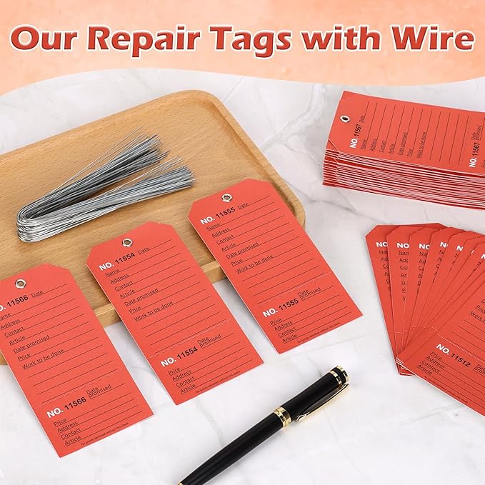 100 Pack Red Repair Tags with Wire Rope Service Repair Tags Numbered with Wire Durable 2.6 x 5.25 Inch Labels for Production Equipment Maintenance Price Notice (100, Red, 2.6x5.25in)