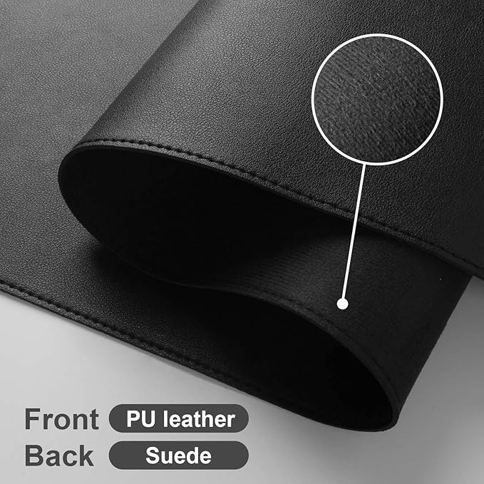 DAWNTREES Laptop Mat for Desk,PU Leather Desk Protector Pad,Non Slip, 23.6" x 13.8" Large Mouse Pad and Keyboard Mat, Waterproof Writing Pad for Office and Home (Black)