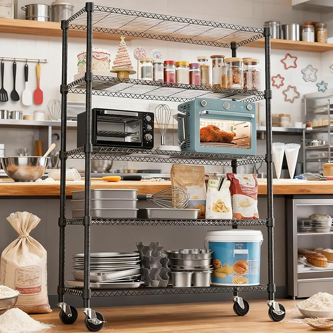 M MZG 5 Tiers Shelf 1750 lbs Steel Storage Shelving Utility Shelving Unit Steel Organizer Wire Rack for Home,Kitchen,Office,Garage Black 17.7" D x 47.2" W x 76.8" H