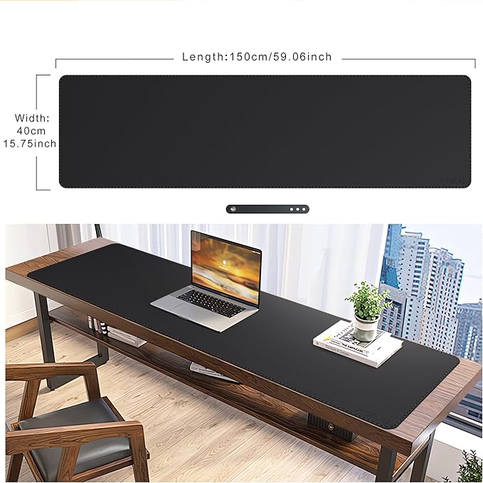 Mydours 59" x 15.7" Oversized PU Leather Desk Mat with Anti-Slip Suede Backing, Waterproof Surface, Black - Massive Workspace for Laptop, PC, and Accessories, Desk Cover for Office, Home, and Gaming
