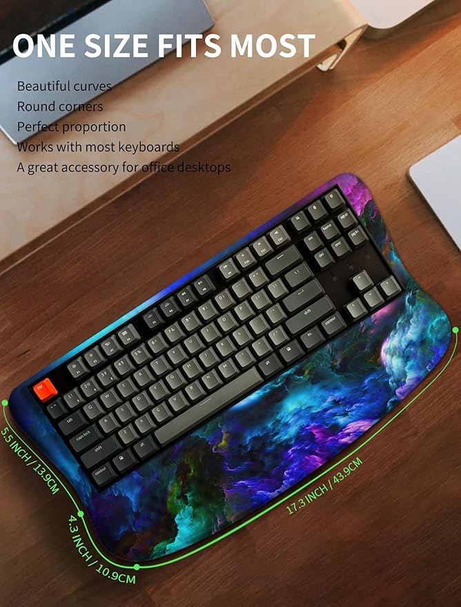 KUOSGM Ergonomic Wave Wrist Rest with Keyboard Stand, Cushioned Palm Rest, Comfortable Integrated Memory Foam for Natural Typing and Relieve Wrist Pain, Nebula