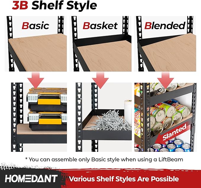 HOMEDANT 47.7" W 5 Tier Heavy Duty Garage Shelving Adjustable Metal Rack Storage Shelves Standing Shelf Unit Organizers Industrial Warehouse Basement Black 1Pack