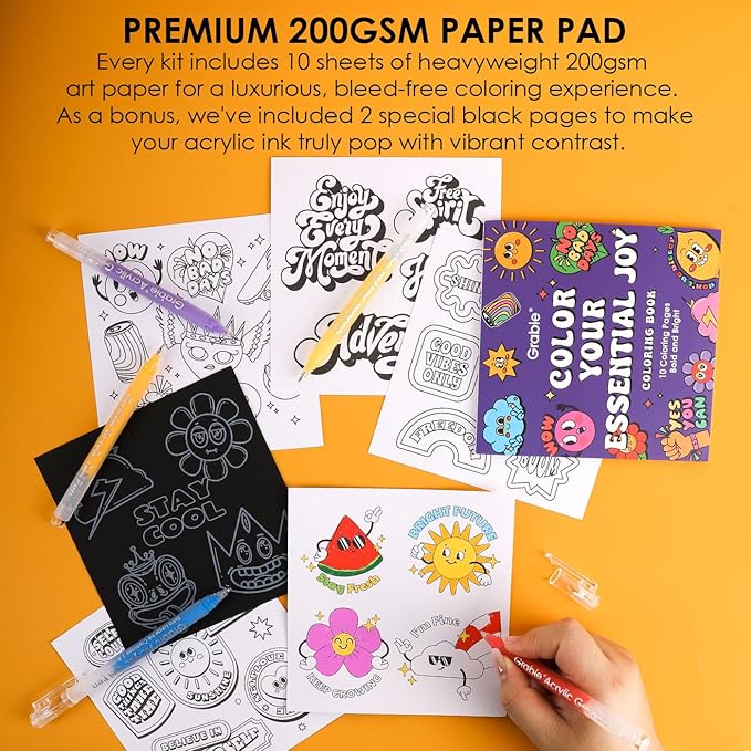 Grabie 5 Themes Value Bundle Bold&Bright Coloring Kit, 60 Colors Acrylic Gel Pens&Coloring Book, Medium Point Colored Gel Pens, Acrylic Gel Ink Pen Assorted Colored for Drawing, Note Taking