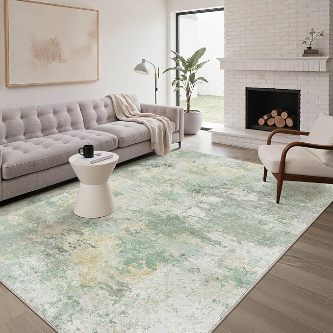 GENIMO Washable Rugs 8x10 Area Rugs for Living Room Bedroom, Modern Lightweight Rug Ultra Soft Indoor Area Rugs 8x10 for Dining Room, Low Pile Carpet with Non Slip Backing, Light Green