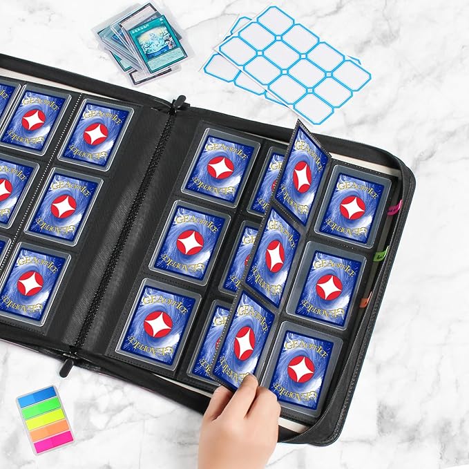 GEAoffice Top Loader Binder Holds 324 Cards, Side Loading 9 Pocket Card Binder for Toploader 3"×4" Rigid, Premium Archival Safe Card Collection Binder Holder for MTG, TCG, Sports Cards, Blue