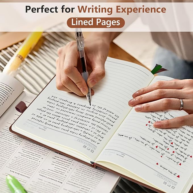 PERCUN Lined Journal Notebook for Men & Women, 160 Pages College Ruled Journal for Writing, A5 Hardcover Leather Notebooks for Work, School, Business, Travel, Daily Diary 5.9" x 8.5" (Brown)