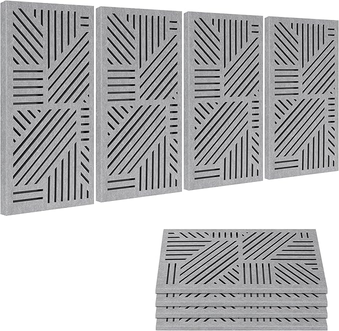 BUBOS 4 Pack Thickened Acoustic Panels, 23.6''x11.8'' Self-Adhesive Sound Absorbing Cavity Acoustic Wall Panels for Theater Studio Room Recording Room Gaming Room Meeting Rooms,VortexCore Grey