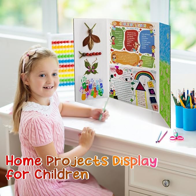 8 PCS Trifold Poster Board - 16" x 23" Small Tri Fold Display Board Hard & Thick White Presentation Cardboard for Science Fair, School Projects, Business Supply