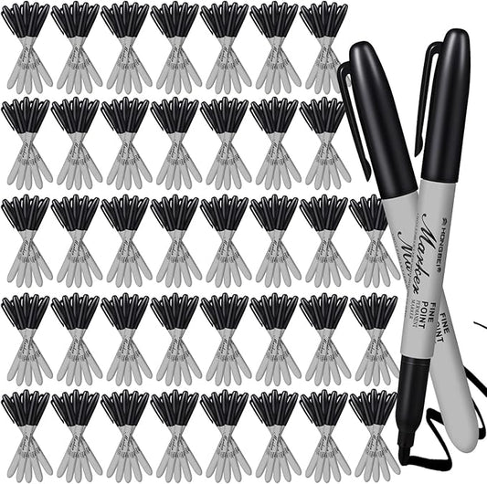 Thenshop 160 Pack Black Permanent Markers Bulk - Fine Point Permanent Marker Quick Drying Waterproof Pens for Doodling Writing Marking Classroom Work on Wood Metal Stone Glass, Office School Supplies