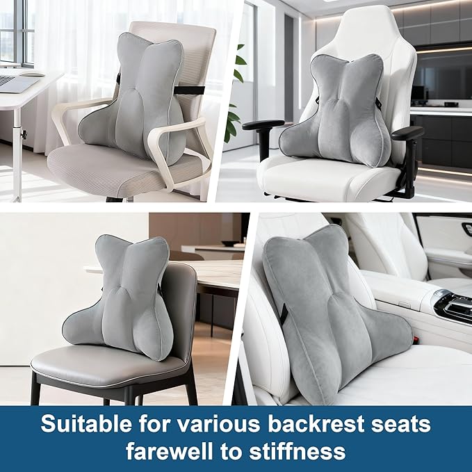 Ailuteie Lumbar Support Pillow(Pat. Pend) – Multi-Functional Ergonomic Back Cushion for Office Chair, Car Seat & Sofa, Reading Pillow with Firm Multi-Zone Support to Relieve Lower Back Pain,Zinc Gray