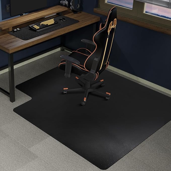 SALLOUS Office Chair Mat for Carpet, 45" x 53" Heavy Duty Chair Mat for Carpeted Floors,Non-Slip Floor Mat with Extended Lip, Floor Protector Computer Desk Mat for Home Office (Black, T-Shape)