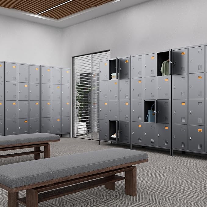 SUPEER Metal Lockers for Employees with 12 Door and 12 Hooks,Metal Storage Locker with Lock for School Office Gym Bedroom,Assembly Required,Dark Grey