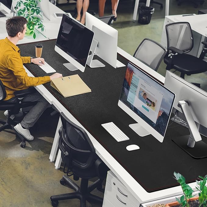 ZORESYN Conference Table Pads (70.87" x 31.5") - PU Leather Extended Large Mouse pad Office Desk Mat - Nonslip Base and Waterproof Desktop Writing Pad Mouse Mat (Black)