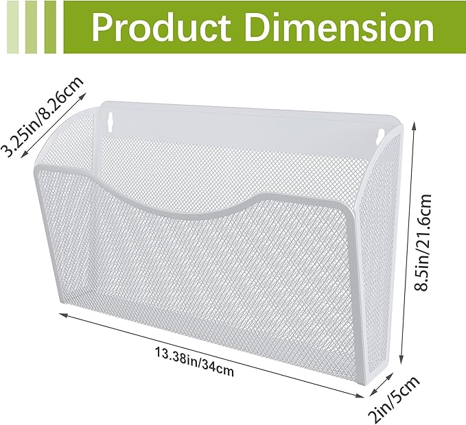 EasyPAG Single Pocket Wall File Organizer, Mesh Hanging File Folder Organizer for Letter/A4 Size Folders, Wall Mounted Vertical Mail Holder for Paperwork, Office, Home, School, White