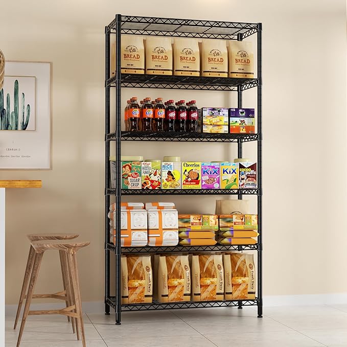 SINGAYE 6 Tier Shelf Organizer Storage Metal Shelves Garage Wire Shelving Unit Pantry Rack Shelves Bathroom Organizers and Shelf Closet Metal Kitchen 36" Dx14 Wx72 H Black
