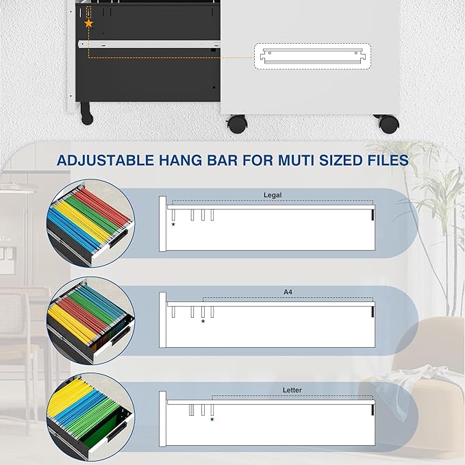 Fesbos 3 Drawer Vertical File Cabinets, Mobile Filling Cabinet with Lock for Legal/Letter Size, Pre-Built Office Storage File Cabinet with Wheels Under Desk - Fully Assembled