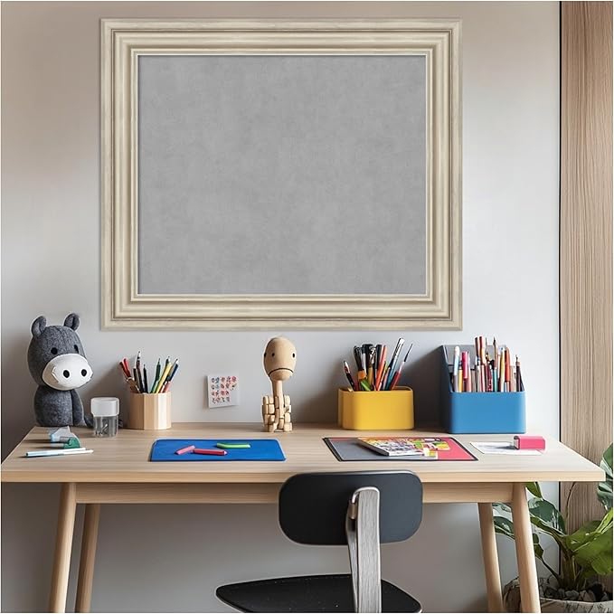 Amanti Art Silver Framed Magnetic Board 26x30 Medium Vision Board for use with Magnets, 100% Metal Sheet to Display Items as Office Decor or for Home Organization in mudroom, Kitchen or Kids Room