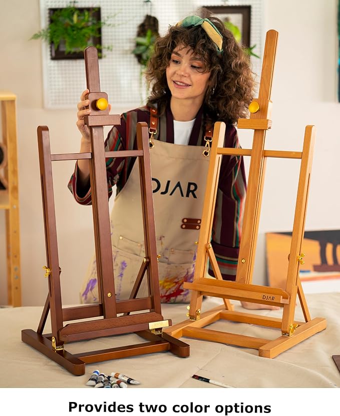 DJAR H- Frame Tabletop Painting Easel, Adjustable Solid Beech Wood Desktop Art Easel, Hold Canvas Up to 27.5", Assembly-Free Art Stand for Artist, Student, Walnut