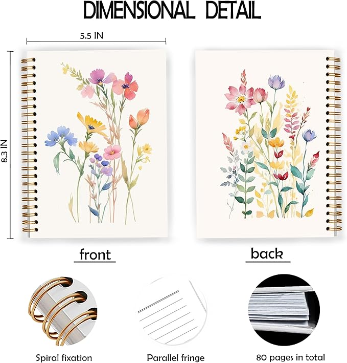 JWVK Vintage Wild Flower Botanical Plant Notebook 06,Rustic Spring Floral Cottagecore Notebook Journal for Work Office School Student Teacher,Hardcover Spiral Notebook 5.5x8.8