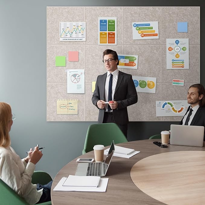 AKTOP Cork Board Bulletin Board 47"x35", 12 Pack Removable Felt Cork Board Tiles for Wall, Large Corkboard Notice Pin Board for Office, School & Home, 48 Safe Adhesive Tabs, 20 Push Pins, Latte