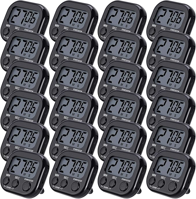 Leumoi 24 Pcs Digital Kitchen Timers Magnetic Back Timers Bulk Large Screen Loud Alarm On/Off Switch Minute Second Count up Countdown Memory Setting for Cooking Classroom Exercise (Black)