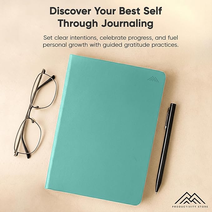 Gratitude & Self-Care Journal - Guided Mindfulness & Mental Health Journal All-in-One with Prompts for Self Discovery - Daily Journal for Men & Women by PRODUCTIVITY STORE (A5, Teal)