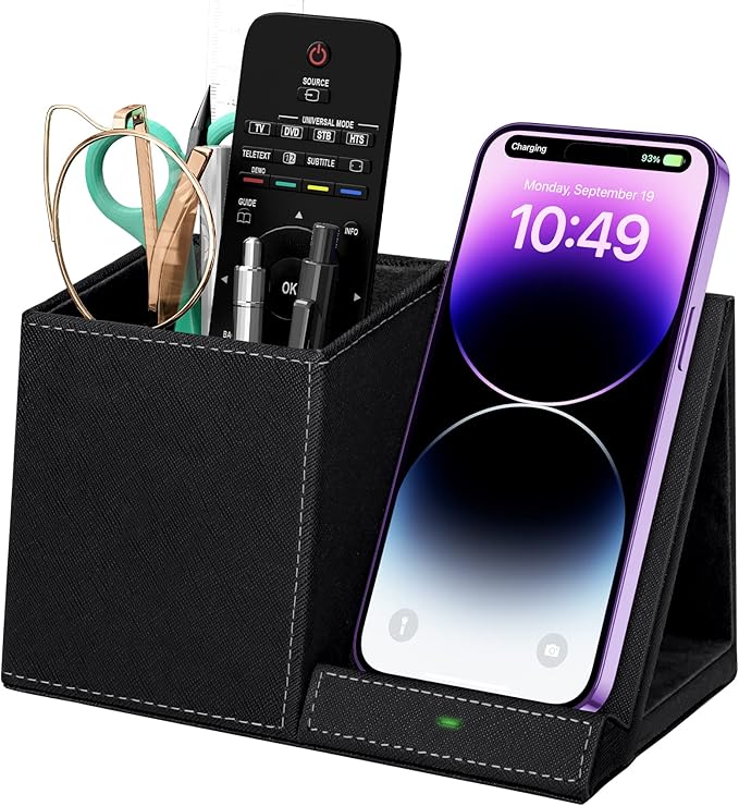 ExtreLife 2-in-1 Pen Holder with Wireless Charger, Compatible with iPhone 16/15/14/13/12/11/8 Series, Pencil Holder for Desk Home Office, Men Gift Husband Wife Anniversary Dad Birthday Idea Gadget