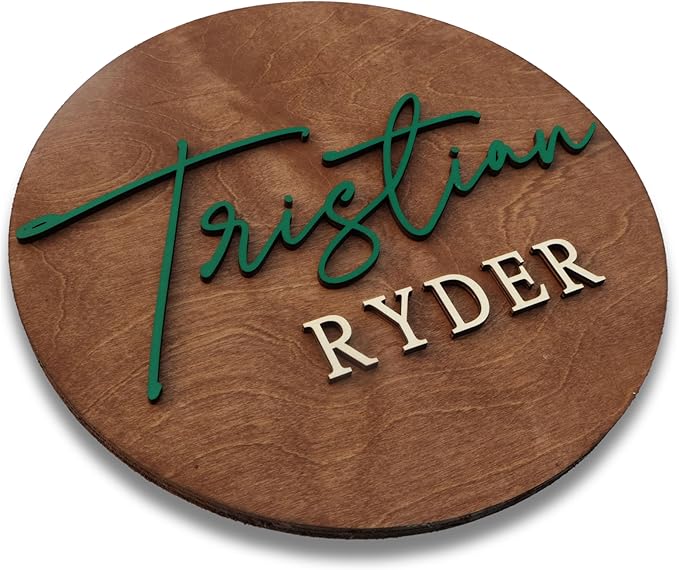 Custom Round Nusery Name Sign, Personalized 3D Baby Name Announcement Sign, Personalized Wooden Wall Plaque, 3D Wall Art for Children & Kids Rooms, Family Name Signs, 30 Colors (Design 5)