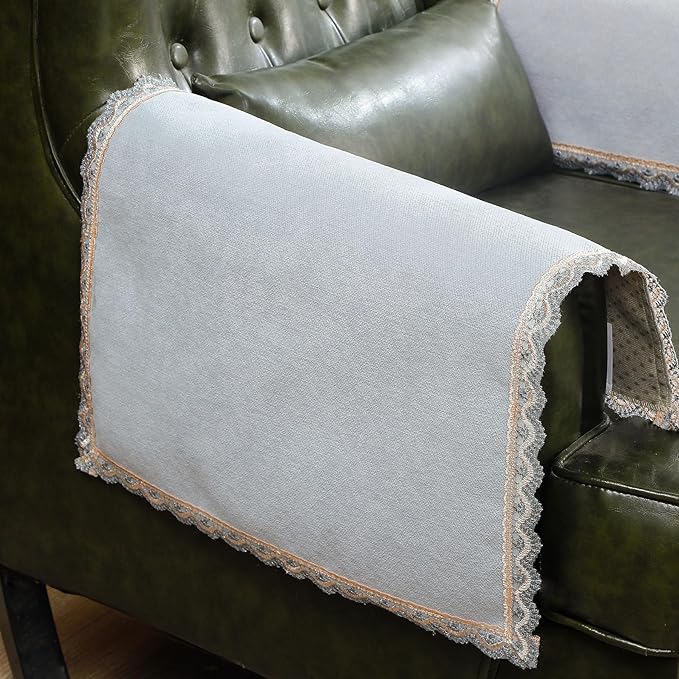 MINJIATEX Couch arm Covers,Non-Slip lace Sofa arm Covers Set of 2 Washable Sofa armrests Cover for Living Room Recliner Chair arm Cover Protectors for Leather armrest (YC-Light Gray)