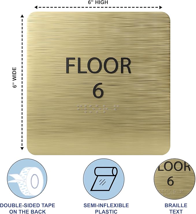Clean Grey ADA Floor 6 Sign with Braille – Made from Durable Acrylic and Ready to Mount