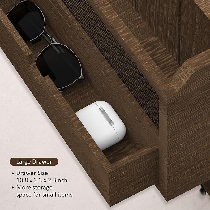 Nekon Mail Organizer with Drawer for Wall, 12"W x 10"H x 3.1"D Mail Sorter Wall Mounted, Wooden Key Holder Wall File Organizer Letter Sorter for Letter Magazines (Brown)
