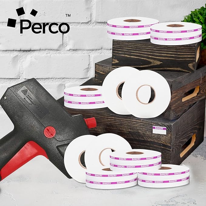 Perco Purple Reverse Print on White Bakery Labels to fit Monarch 1110 Price Gun - 16 Rolls, 17,000 Labels with Ink Roll Included